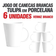 Jogo 6 Canecas De Porcelana Branca Lisa Tulipa 290ml Cor Branco 6 Canecas Foto mini 3