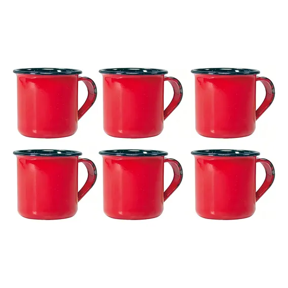 Jogo 6 Canecas Esmaltadas 70ml Xícaras De Chá Café Vermelho Foto 1