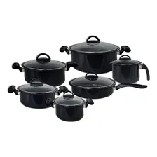Jogo 6 Panela Cerâmica Tampa Vidro Indução Cooktop Lenha Gas Cor Preto Foto mini 1