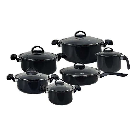 Jogo 6 Panela Cerâmica Tampa Vidro Indução Cooktop Lenha Gas Cor Preto Foto 1