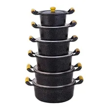 Jogo 6 Panelas Caçarolas De Aluminio Fundido Carqueado Preto Foto mini 1