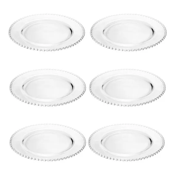 Jogo 6 Pratos Rasos Cristal Wolff 27cm Pearl Mesa Posta 2671 Foto 1