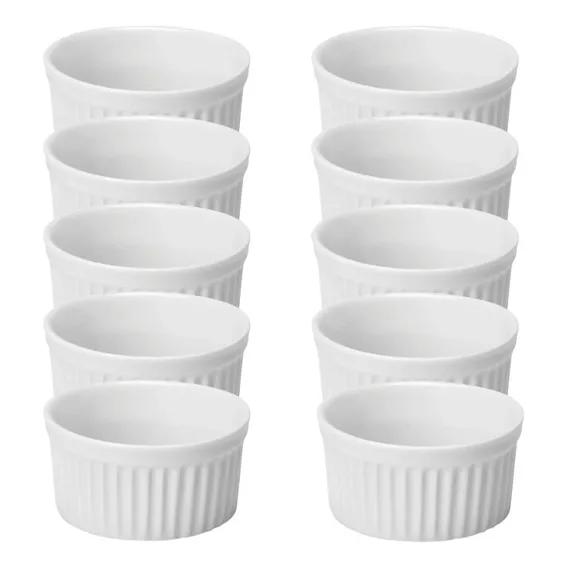 Jogo 6 Ramequim Canelado Porcelana Branca Premium 140ml Foto 1