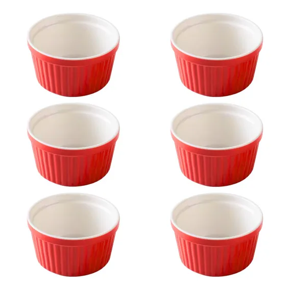 Jogo 6 Ramequim Porcelana 220ml Colorido Buffet Restaurante Cor Vermelho Foto 1