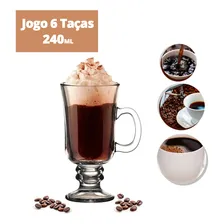 Jogo 6 Taça Caneca Café Cappuccino Milk Shake 240ml Vidro Foto  mini 1