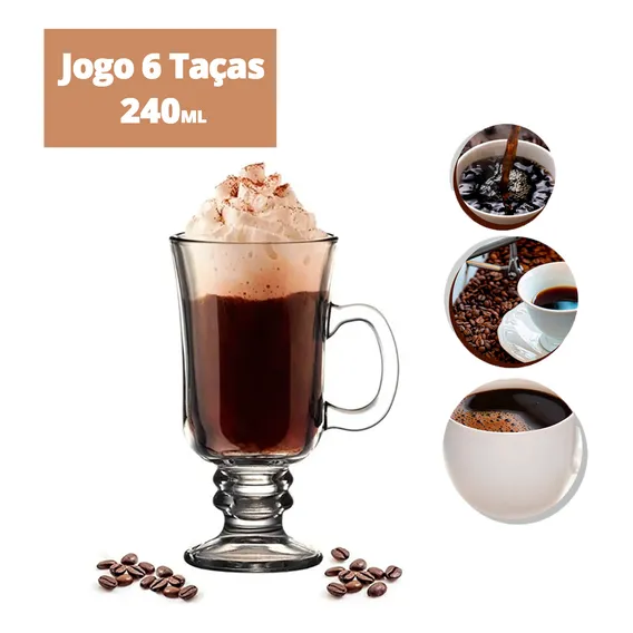 Jogo 6 Taça Caneca Café Cappuccino Milk Shake 240ml Vidro Foto 1