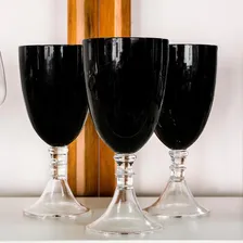 Jogo 6 Taças Água Vinho 480ml Vidro Preto Pé Transparente Foto mini 2