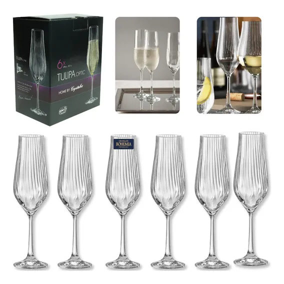 Jogo 6 Taças Crystal Champanhe Bohemia Tulipa Optic 170ml Cor Transparente Foto 1