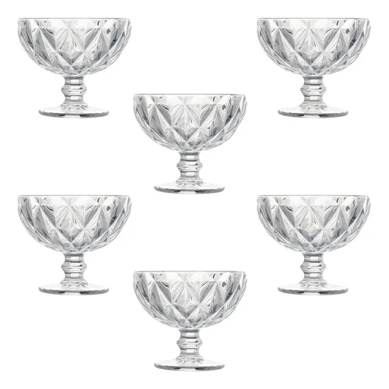 Jogo 6 Taças De Vidro Sorvete Sobremesa Diamond Clear 310ml Foto 1