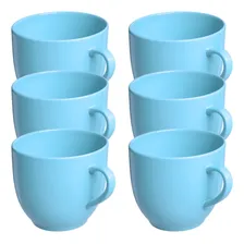 Jogo 6 Xicara Café Chá Porcelana Azul 170ml Foto  mini 1