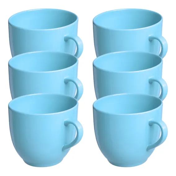 Jogo 6 Xicara Café Chá Porcelana Azul 170ml Foto 1