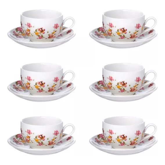 Jogo 6 Xicaras Café Chá Porcelana 160ml Kit Xícaras Foto 1
