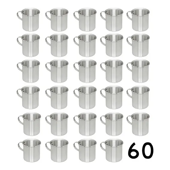 Jogo 60 Canecas De Alumínio Polido Resistente Com Alça 300ml Foto 1