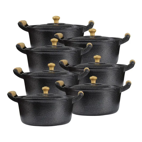 Jogo 7 Panelas AlumÃnio Fundido Craqueada Preto 18 A 30cm Foto 1