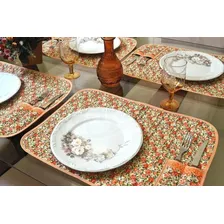 Jogo Americano Matelado Com 6 Peças Floral Laranja Foto  mini 1