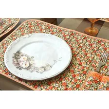 Jogo Americano Matelado Com 6 Peças Floral Laranja Foto mini  2