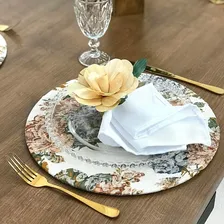 Jogo Americano Sousplat Cozinha Floral 04 Peças + Guardanapo Cor Salmão Florido Foto  mini 1