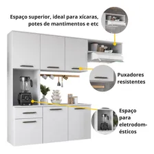 Jogo Armário Aéreo Suspenso 6 Portas 1 Gaveta P/ Cozinha Compacta Apartamento Cor Branco Ps Móveis Foto mini 3