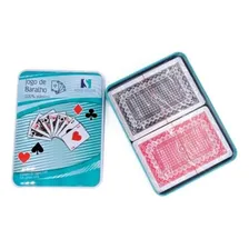 Jogo Baralho Cartas Duplo Plastico Estojo Metal Lata Foto mini 1