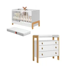 Jogo Berço Americano Grade RemovĂvel Com CĂŽmoda 3 Gavetas E ColchĂŁo Infantil Para Quarto BebĂȘ Menino E Menina Cor Branco Foto mini 1