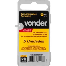 Jogo Bits Ponteira Pozidrive Encaixe 1/4 NÂș 2x75mm - Vonder Foto mini 2
