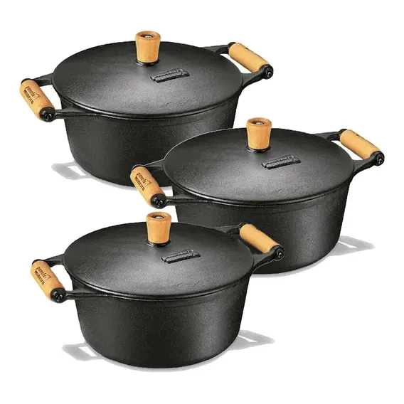 Jogo Caçarolas Ferro Fundido Com Tampas Da Panela Mineira Foto 1