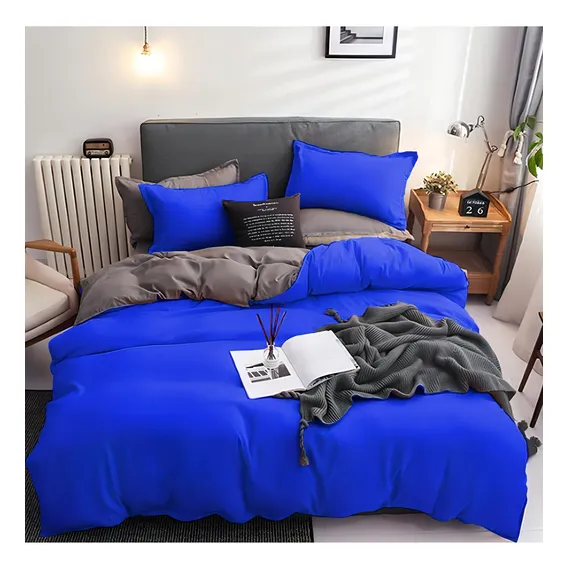 Jogo Cama Casal King Size 7 Peças Com Edredom Azul/cinza Foto 1