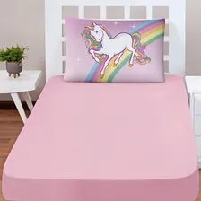 Jogo Cama Lençol Shine Solteiro 2pçs Unicórnio Rosa Foto mini 1