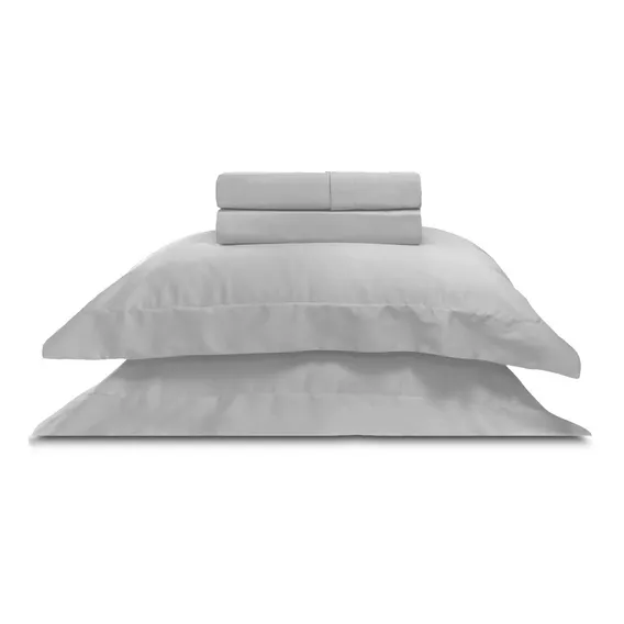 Jogo Cama Queen Buettner Percal 300 Fios Dobra Feita 4 Pcs Cor Cinza Foto 1