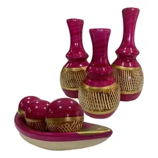 Jogo Ceramica Decorativo Centro Mesa Sala Enfeite Conjunto Cor Cristal Pink Foto mini 1