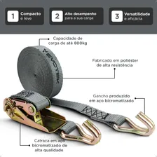 Jogo Cinta Catraca Amarração Carga 800kg Reforçada 4,6m Cor Cinza Evotek Foto mini  3