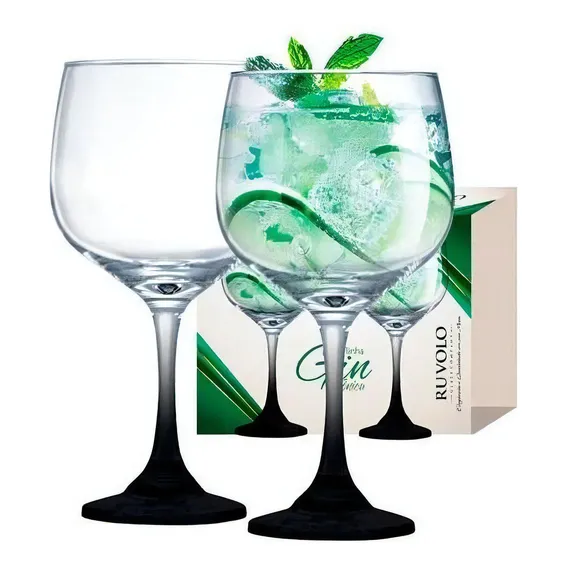 Jogo Com 2 Taças Gin & Tônica Vidro Anatômica 705ml Preto Foto 1