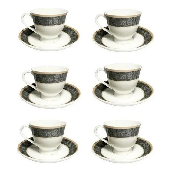 Jogo Conjunto 6 Xicaras Porcelana Para Presente Com Pires Foto 1