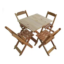 Jogo Conjunto Mesa Dobrável 70x70 C/4 Cadeiras Madeira Foto mini 1