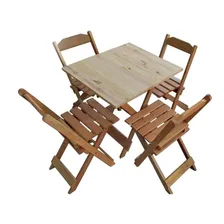 Jogo Conjunto Mesa Madeira Dobrável 70x70 C/4 Cadeiras Foto mini 1