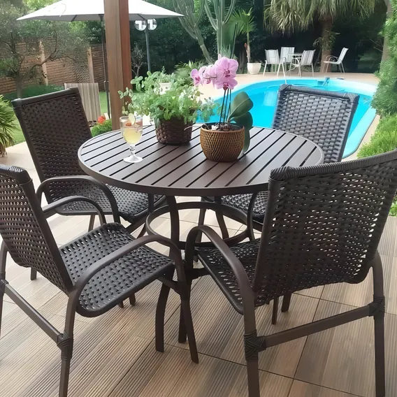 Jogo Conjunto Mesa Ripada Cadeiras De AlumÃnio P/ Piscina Estrutura Opcional Foto 1
