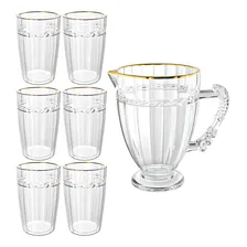 Jogo Copos Jarra Cristal Fio De Ouro Imperial 7 Peças Lyor Foto mini 1