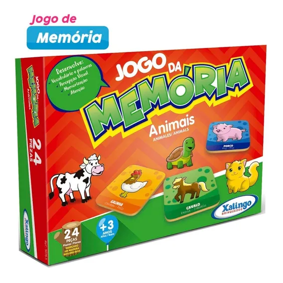Jogo Da Memória Animais Com 24 Peças Em Madeira - Xalingo Foto 1