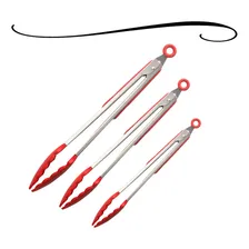 Jogo De 3 Pegador De Silicone Inox Salada Churrasco Cozinha Foto mini 1
