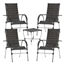 Jogo De 4 Cadeiras E Mesa Vênus Para Área, Piscina, Jardim Estrutura Pedra Ferro Foto  mini 1