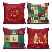 Jogo De Almofadas Cheias Estampadas Feliz Natal 04 Peças Foto mini 1