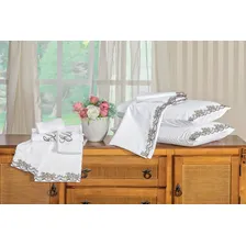 Jogo De Banho Mondrean Bordado 5 Peças 200 Fios De Algodão Cor Branco Liso Foto mini 4