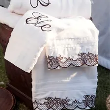 Jogo De Banho Mondrean Bordado 5 Peças 200 Fios De Algodão Cor Branco Liso Foto mini 3