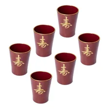 Jogo De Copos Saquê 6 Peças Com Ideograma Japonês Vermelho Foto  mini 1