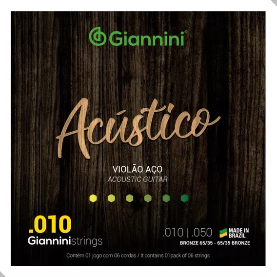 Jogo De Cordas P/ Violão Giannini Acústico Aço 010 Bronze Foto 1