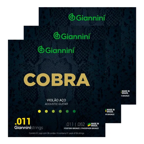 Jogo De Cordas Violão Giannini Aço Cobra Geeflkf .011 3 Pack Foto 1
