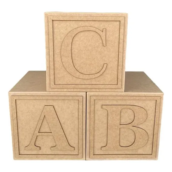 Jogo De Cubos Abc 30x30 Em Mdf Crú Foto 1