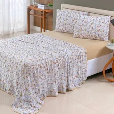 Jogo De Lençol Cama Solteiro 3 Peças Malha Algodão Estampado Cor Mostarda Foto mini 4