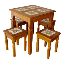 Jogo De Mesa Com Bancos Em Madeira Alto Luxo Cor Marrom Foto mini  3