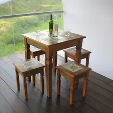 Jogo De Mesa Com Bancos Em Madeira Alto Luxo Cor Marrom Foto mini  2